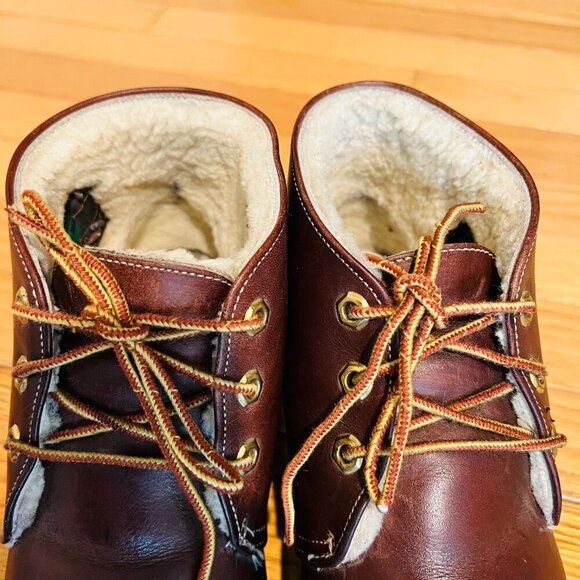 VTG Timberland USA Brown Leather ankle Boots Sherpa Lined Oil Resistant Women's - Picture 12 of 16